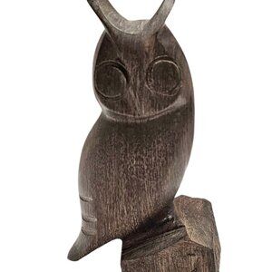 Hand Carved Ironwood Owl Wood Sculpture 4-1/4" Tall